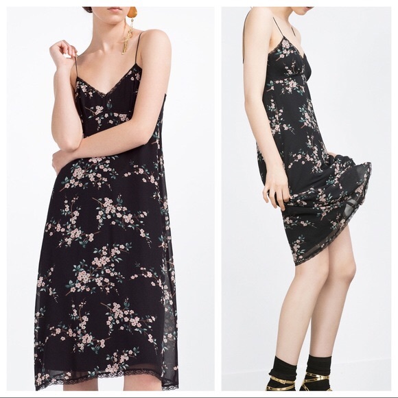 black floral slip dress